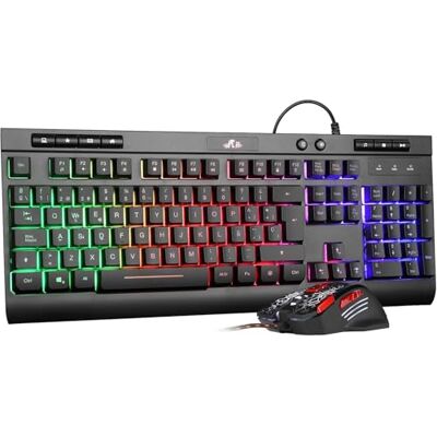 Rii RK900+ Gaming Combo de teclado e rato com cabo, tamanho grande, sensação mecânica, retroiluminação LED multicolor, Layout espanhol Rii RK900+ Gaming Combo de teclado e rato com cabo, tamanho grande, sensação mecânica, retroiluminação LED multicolor, Layout espanhol