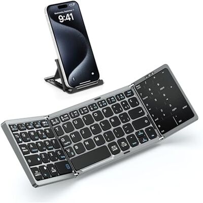 MoKo Teclado Plegable Español Ñ, Teclado Inalámbrico Bluetooth Com painel de toque e teclado numérico, teclado portátil USB-C recarregável, para Windows iOS Android Tablet/Móvel/PC MoKo Teclado Plegable Español Ñ, Teclado Inalámbrico Bluetooth Com painel de toque e teclado numérico, teclado portátil USB-C recarregável, para Windows iOS Android Tablet/Móvel/PC