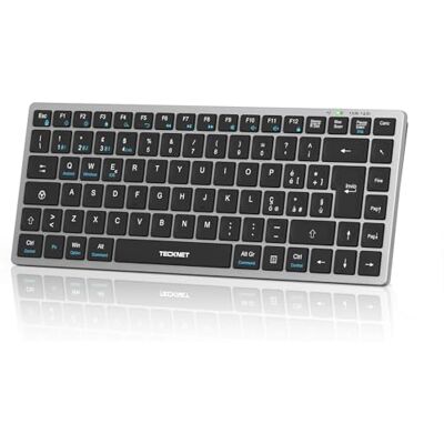 TECKNET Teclado Bluetooth recarregável teclado sem fios para Windows e Android Smart TV, design italiano QWERTZ, silencioso e ultrafino TECKNET Teclado Bluetooth recarregável teclado sem fios para Windows e Android Smart TV, design italiano QWERTZ, silencioso e ultrafino