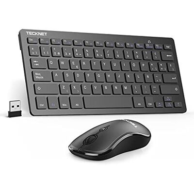 TECKNET 2 em 1 teclado silencioso e rato sem fios (QWERTY espanhol) Design ultra-fino e compacto, conexão de 15 m, bateria adequada duração, teclado portátil 2,4 G per PC/Smart TV/ordenado TECKNET 2 em 1 teclado silencioso e rato sem fios (QWERTY espanhol) Design ultra-fino e compacto, conexão de 15 m, bateria adequada duração, teclado portátil 2,4 G per PC/Smart TV/ordenado