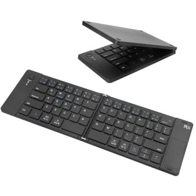 Rii Teclado Bluetooth plegable RK808 con panel táctil Teclado Bluetooth plegable portátil recargable, mini teclado de viaje para iPad, iPhone, Windows, Mac, Android, color negro Rii Teclado Bluetooth plegable RK808 con panel táctil Teclado Bluetooth plegable portátil recargable, mini teclado de viaje para iPad, iPhone, Windows, Mac, Android, color negro