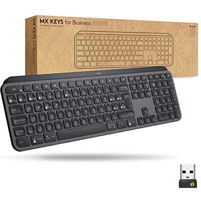 Logitech MX Keys Advanced for Business Teclado sem fios iluminado, recetor USB Logi Bolt, Bluetooth, teclas retroiluminadas, recarregável, Windows/Mac/Linux, QWERTY espanhol grafite Logitech MX Keys Advanced for Business Teclado sem fios iluminado, recetor USB Logi Bolt, Bluetooth, teclas retroiluminadas, recarregável, Windows/Mac/Linux, QWERTY espanhol grafite