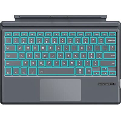 MoKo Teclado sem fios Bluetooth para Microsoft Surface Pro 7 Plus/Pro 7/Pro 6/Pro 5/Pro 4/Pro 3 Tablet, teclado fino QWERTY US internacional com painel de toque e retroiluminação 7 cores, cinzento MoKo Teclado sem fios Bluetooth para Microsoft Surface Pro 7 Plus/Pro 7/Pro 6/Pro 5/Pro 4/Pro 3 Tablet, teclado fino QWERTY US internacional com painel de toque e retroiluminação 7 cores, cinzento