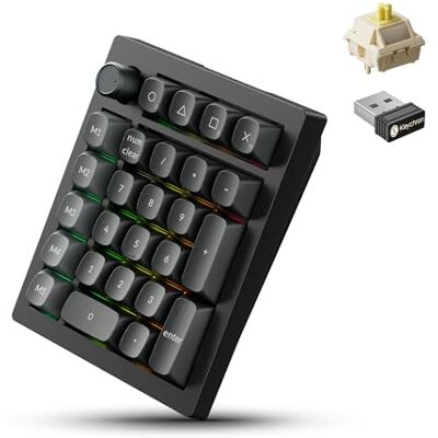 Keychron V0 Teclado numérico sem fios ultra 8K, 27 teclas, 8000 Hz Polling Rate, 2,4 GHz/BT 5,3/USB-C, 360 h Autonomie, programável via ZMK e lançador, para Mac e Windows, interruptor tor Banana Keychron V0 Teclado numérico sem fios ultra 8K, 27 teclas, 8000 Hz Polling Rate, 2,4 GHz/BT 5,3/USB-C, 360 h Autonomie, programável via ZMK e lançador, para Mac e Windows, interruptor tor Banana