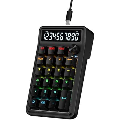 Redragon K733 Teclado numérico Gasket com fio RGB 22 teclas Modos PC e cálculo ecrã calculadora de 10 dígitos controlo botão amortecimento de ruído Redragon K733 Teclado numérico Gasket com fio RGB 22 teclas Modos PC e cálculo ecrã calculadora de 10 dígitos controlo botão amortecimento de ruído