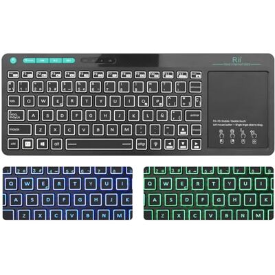 Rii RT518S Teclado multimédia sem fios e Bluetooth com retroiluminação de 2 LEDs e Multi-Touch de grandes dimensões, teclado recarregável para, PC, portátil, tablets, smart TV, Windows, MacOS, Linux Negro-2.4G + Bluetooth Rii RT518S Teclado multimédia sem fios e Bluetooth com retroiluminação de 2 LEDs e Multi-Touch de grandes dimensões, teclado recarregável para, PC, portátil, tablets, smart TV, Windows, MacOS, Linux Negro-2.4G + Bluetooth
