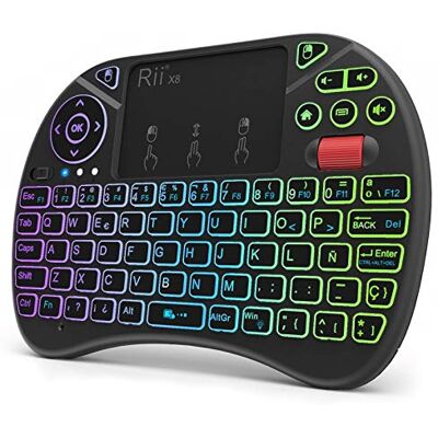 Rii (Nova versão) X8 Mini teclado sem fio, teclado retroiluminado com ecrã tátil de 2,4 GHz e roda de Scroll, possui 8 mudanças de cor Rii (Nova versão) X8 Mini teclado sem fio, teclado retroiluminado com ecrã tátil de 2,4 GHz e roda de Scroll, possui 8 mudanças de cor