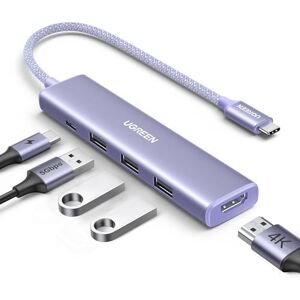 UGREEN Hub USB C HDMI 4K 5 em 1 Adaptador Tipo C 5Gbps Compatível com MacBook Pro Air M3 M2 M1, iPad, iPhone 16 Plus MAX, Galaxy S24 Plus Ultra, Surface (Roxo) UGREEN Hub USB C HDMI 4K 5 em 1 Adaptador Tipo C 5Gbps Compatível com MacBook Pro Air M3 M2 M1, iPad, iPhone 16 Plus MAX, Galaxy S24 Plus Ultra, Surface (Roxo)