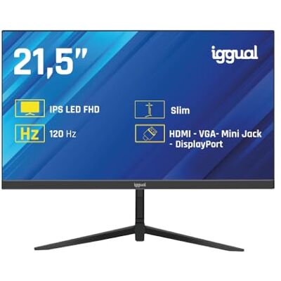 iggual – Monitor Full HD de 21,5 polegadas, ecrã LED com painel IPS, monitor com moldura ultra fina de 1920 x 1080 (FHD), 120 Hz e tempo de resposta de 1 ms, conexão VGA padrão e HDMI 1,4 (ML21,4 P iggual – Monitor Full HD de 21,5 polegadas, ecrã LED com painel IPS, monitor com moldura ultra fina de 1920 x 1080 (FHD), 120 Hz e tempo de resposta de 1 ms, conexão VGA padrão e HDMI 1,4 (ML21,4 P