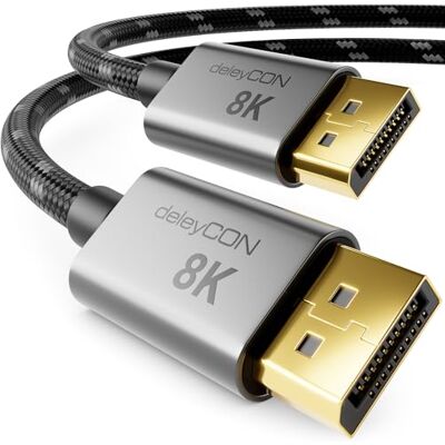 deleyCON Cabo de 5 m DisplayPort 8K 1,4 8 K@60Hz 4K@165Hz 2K@360Hz HBR3 32,4 Gbps, UHD WQHD HDR, DSC 1.2, HDCP 2.2, G-Sync e FreeSync, cabo DP 1.4 para placa gráfica de monitor gaming deleyCON Cabo de 5 m DisplayPort 8K 1,4 8 K@60Hz 4K@165Hz 2K@360Hz HBR3 32,4 Gbps, UHD WQHD HDR, DSC 1.2, HDCP 2.2, G-Sync e FreeSync, cabo DP 1.4 para placa gráfica de monitor gaming