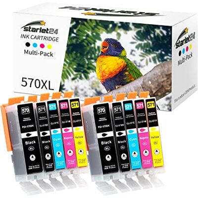Starlet24 10 Cartuchos de Tinta Compatíveis com Canon PGI-570 CLI-571 XL para Pixma MG5700 MG5750 MG5751 MG6800 MG6850 MG7750 TS5000 TS5050 (2 PGBK 2 Preto, 2 Ciano, 2 Magenta 2 Amarelo) Starlet24 10 Cartuchos de Tinta Compatíveis com Canon PGI-570 CLI-571 XL para Pixma MG5700 MG5750 MG5751 MG6800 MG6850 MG7750 TS5000 TS5050 (2 PGBK 2 Preto, 2 Ciano, 2 Magenta 2 Amarelo)