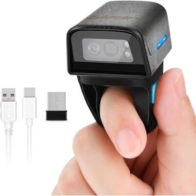 JRHC 1D 2D Bluetooth portátil anel de código de barras scanner portátil mini leitor de código de barras com conexão sem fio de 2,4 GHz e cabo USB JRHC 1D 2D Bluetooth portátil anel de código de barras scanner portátil mini leitor de código de barras com conexão sem fio de 2,4 GHz e cabo USB