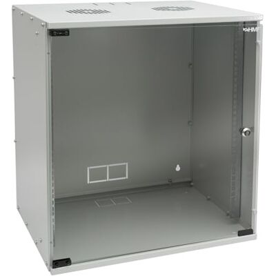 HMF Armário de rede para servidores de 48 cm, 12 HE, profundidade de 400 mm, porta de vidro, cinzento claro HMF Armário de rede para servidores de 48 cm, 12 HE, profundidade de 400 mm, porta de vidro, cinzento claro