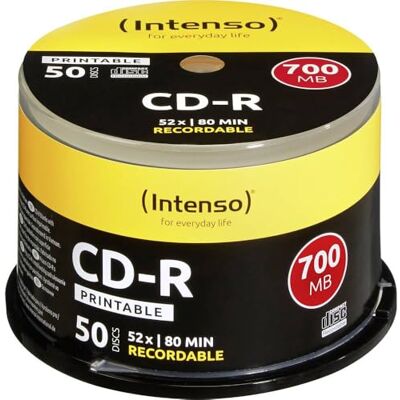 Intenso 1801125 CD em branco CD-R 700 MB 50 peças, CD-RW virgens (CD-R, 700 MB, 50 peças, 120 mm, 80 min, 1x) Intenso 1801125 CD em branco CD-R 700 MB 50 peças, CD-RW virgens (CD-R, 700 MB, 50 peças, 120 mm, 80 min, 1x)