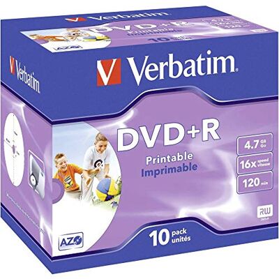 Verbatim DVD+R Imprimível 4,7 GB, velocidade 16x, 120 min, 10 unidades Verbatim DVD+R Imprimível 4,7 GB, velocidade 16x, 120 min, 10 unidades