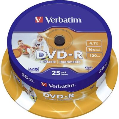 Verbatim 43538 Pack de 25 DVD-R Imprimíveis Verbatim 43538 Pack de 25 DVD-R Imprimíveis