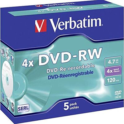 Verbatim Caixa para joias DVD-RW (4,7 GB, 120 min, 4 x (5 unidades) Verbatim Caixa para joias DVD-RW (4,7 GB, 120 min, 4 x (5 unidades)