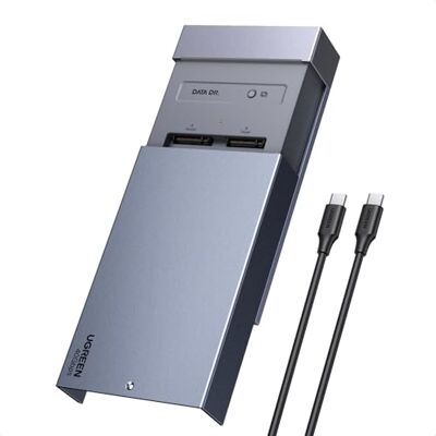 UGREEN Base para disco rígido 40 Gbps capa dupla baía M.2 NVMe SSD USB4 Com ventilador de reflexão compatível com Thunderbolt 5 4 3 clonagem offline e configurações de RAID por software UGREEN Base para disco rígido 40 Gbps capa dupla baía M.2 NVMe SSD USB4 Com ventilador de reflexão compatível com Thunderbolt 5 4 3 clonagem offline e configurações de RAID por software