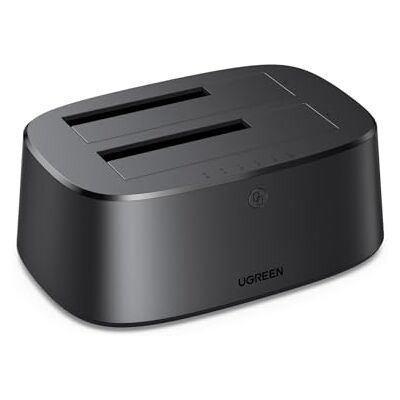 UGREEN Docking Station de baía dupla Base de ligação para discos rígidos USB 3.0 para SATA SSD/HDD de 2,5"/3,5" 5 Gbps adaptador compatível com lonagem offline e UGREEN Docking Station de baía dupla Base de ligação para discos rígidos USB 3.0 para SATA SSD/HDD de 2,5"/3,5" 5 Gbps adaptador compatível com lonagem offline e