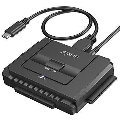 Alxum Adaptador de disco rígido IDE SATA para USB C, leitor de disco rígido IDE a USB para HDD de 2,5 / 3,5 polegadas e HDD / SSD SATA, com fonte de alimentação de 12 V / 2 A e cabo USB-C Alxum Adaptador de disco rígido IDE SATA para USB C, leitor de disco rígido IDE a USB para HDD de 2,5 / 3,5 polegadas e HDD / SSD SATA, com fonte de alimentação de 12 V / 2 A e cabo USB-C