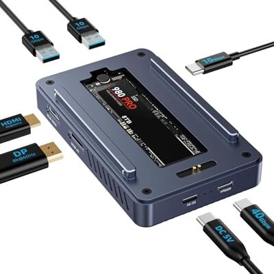 Acasis Caixa SSD M.2 NVMe 40Gbps, 405 Plus-H para M1 M2 Pro/MAX com 1 DP(8K60Hz) e 1 HDMI, carregamento com PD, porta de dados de 3 10Gbps (2A+1C), compatível com USB 4/3/USB3.2/3.1/3.0/2.0 Acasis Caixa SSD M.2 NVMe 40Gbps, 405 Plus-H para M1 M2 Pro/MAX com 1 DP(8K60Hz) e 1 HDMI, carregamento com PD, porta de dados de 3 10Gbps (2A+1C), compatível com USB 4/3/USB3.2/3.1/3.0/2.0