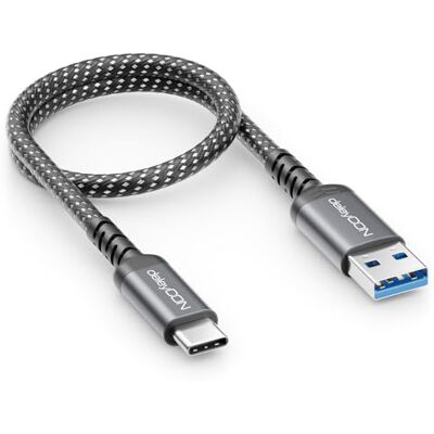 deleyCON 0,30 m USB-A para USB-C cabo curto USB 3.0 5 Gbps (USB 3.2 Gen 1) cabo de carregamento e dados para smartphone, tablet, portátil, câmera, HDD/SSD, disco externo, etc. deleyCON 0,30 m USB-A para USB-C cabo curto USB 3.0 5 Gbps (USB 3.2 Gen 1) cabo de carregamento e dados para smartphone, tablet, portátil, câmera, HDD/SSD, disco externo, etc.