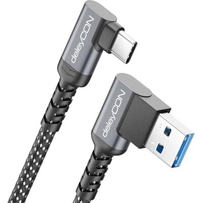 deleyCON 1,5 m USB-A para USB-C cabo duplo de 90 ° USB 3.0 5 Gbps (USB 3.2 Gen 1) cabo de carregamento e dados codado para smartphone, tablet, portátil, câmera, HDD/SSD, disco externo, etc. deleyCON 1,5 m USB-A para USB-C cabo duplo de 90 ° USB 3.0 5 Gbps (USB 3.2 Gen 1) cabo de carregamento e dados codado para smartphone, tablet, portátil, câmera, HDD/SSD, disco externo, etc.