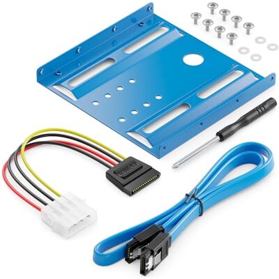 deleyCON Estrutura de montagem para discos rígidos de 2,5 SSD a 3,5 adaptador, estrutura removível, suporte de montagem trilhos Incl. Parafusos adaptador de corrente cabo SATA e chave de fenda azul deleyCON Estrutura de montagem para discos rígidos de 2,5 SSD a 3,5 adaptador, estrutura removível, suporte de montagem trilhos Incl. Parafusos adaptador de corrente cabo SATA e chave de fenda azul
