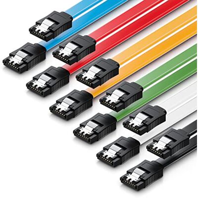 deleyCON 6 x 50 cm Conjunto de cabos SATA 3 cabo de dados SATA III disco rígido SSD cabo de conexão clipe metálico 6 GBit/s 2 conectores diretos tipo L colorido deleyCON 6 x 50 cm Conjunto de cabos SATA 3 cabo de dados SATA III disco rígido SSD cabo de conexão clipe metálico 6 GBit/s 2 conectores diretos tipo L colorido