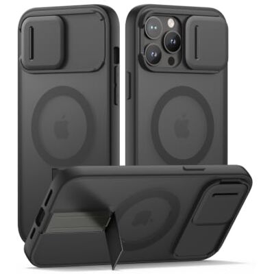 SURITCH Capa magnética compatível com iPhone 12 Pro Max/13 Pro Max, Kickstand incorporado e capa de câmara e volta translúcida, resistente a choques capa protetora (preto) SURITCH Capa magnética compatível com iPhone 12 Pro Max/13 Pro Max, Kickstand incorporado e capa de câmara e volta translúcida, resistente a choques capa protetora (preto)