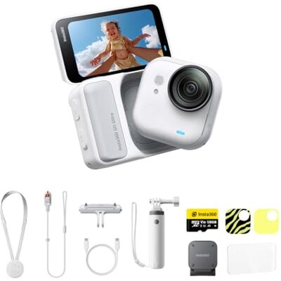 Insta360 GO Ultra Pacote estilo de vida branco pequena câmara vlog 4K, mãos livres, câmara POV, sensor de 1/1,28", peso de 53 g, 156 °FOV, bateria 200 min, câmara de ação portátil Insta360 GO Ultra Pacote estilo de vida branco pequena câmara vlog 4K, mãos livres, câmara POV, sensor de 1/1,28", peso de 53 g, 156 °FOV, bateria 200 min, câmara de ação portátil