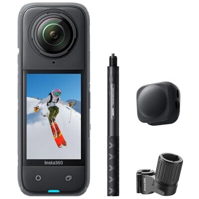 Insta360 Pacote de esqui X4 câmara de ação impermeável 8K 360, vídeo 4K grande angular, efeito Selfie Stick invisível, protetores de lente removíveis, 135 min bateria, edição IA Insta360 Pacote de esqui X4 câmara de ação impermeável 8K 360, vídeo 4K grande angular, efeito Selfie Stick invisível, protetores de lente removíveis, 135 min bateria, edição IA