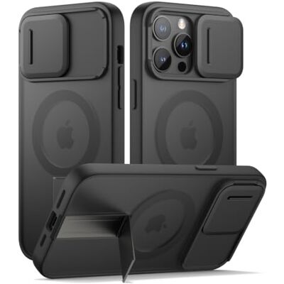 SURITCH Capa magnética compatível com iPhone 14 Pro MAX, Kickstand incorporado e capa de câmara e volta translúcida, resistente a choques capa protetora (preto) SURITCH Capa magnética compatível com iPhone 14 Pro MAX, Kickstand incorporado e capa de câmara e volta translúcida, resistente a choques capa protetora (preto)