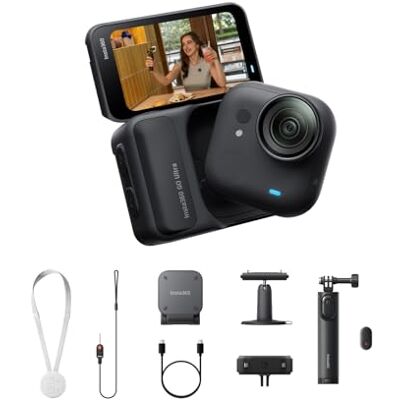 Insta360 GO Ultra pacote em movimento preto pequena câmara vlog 4K, mãos livres, câmara POV, sensor de 1/1,28", peso de 53 g, 156° FOV, bateria 200 min, câmara de ação portátil para desportos Insta360 GO Ultra pacote em movimento preto pequena câmara vlog 4K, mãos livres, câmara POV, sensor de 1/1,28", peso de 53 g, 156° FOV, bateria 200 min, câmara de ação portátil para desportos