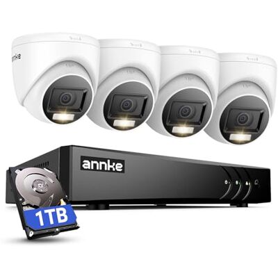 ANNKE 4 x 2 MP Sistema câmaras de segurança com fio, 1 TB HDD DVR 5 em 1 com deteção de pessoas e veículos, 4 x 1080 p kit de câmara de vigilância analógica, visão noturna colorida ANNKE 4 x 2 MP Sistema câmaras de segurança com fio, 1 TB HDD DVR 5 em 1 com deteção de pessoas e veículos, 4 x 1080 p kit de câmara de vigilância analógica, visão noturna colorida