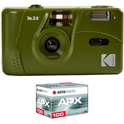 Kodak M35 Câmara recarregável de 35 mm, lente grande angular fixa, visor ótico, flash integrado, bateria AAA Kodak M35 Câmara recarregável de 35 mm, lente grande angular fixa, visor ótico, flash integrado, bateria AAA