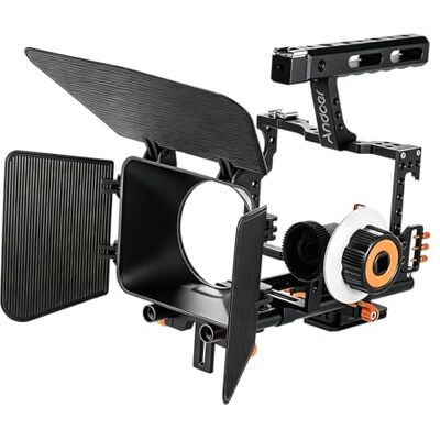 Andoer Kit de montagem para câmara C500 de liga de alumínio com gaiola de câmara, Matte Box+, rastreamento, Follow Focus, punho + vara de 15 mm Andoer Kit de montagem para câmara C500 de liga de alumínio com gaiola de câmara, Matte Box+, rastreamento, Follow Focus, punho + vara de 15 mm