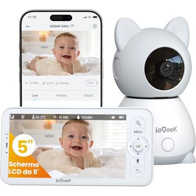 ieGeek Câmara de Vigilância para Bebés 5" 2K/3MP, Monitor de Bebé com Visão 360° PTZ, Detecção de Movimento e Choro, Áudio Bidirecional, Visão Noturna, Temperatura, Presente para Recém-Nascidos ieGeek Câmara de Vigilância para Bebés 5" 2K/3MP, Monitor de Bebé com Visão 360° PTZ, Detecção de Movimento e Choro, Áudio Bidirecional, Visão Noturna, Temperatura, Presente para Recém-Nascidos