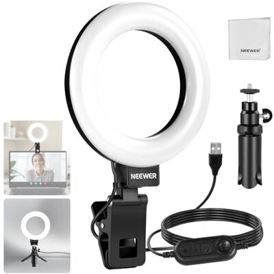 NEEWER BÁSICO 5" Aro de Luz com Mini Tripé para Videoconferências, Luz de Mesa, Clip on para Streaming, Kit para Monitor, Webcam, Computador Portátil, Maquilhagem, Selfies, Gravação de Vídeo, Pano de NEEWER BÁSICO 5" Aro de Luz com Mini Tripé para Videoconferências, Luz de Mesa, Clip on para Streaming, Kit para Monitor, Webcam, Computador Portátil, Maquilhagem, Selfies, Gravação de Vídeo, Pano de