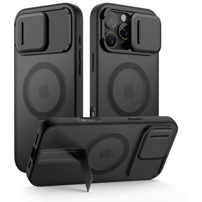 SURITCH Capa magnética compatível com iPhone 16 Pro MAX, Kickstand incorporado e capa de câmara e volta translúcida, resistente a choques capa protetora (preto) SURITCH Capa magnética compatível com iPhone 16 Pro MAX, Kickstand incorporado e capa de câmara e volta translúcida, resistente a choques capa protetora (preto)