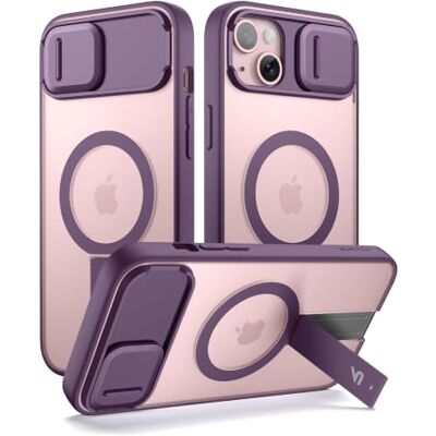 SURITCH Capa magnética compatível com iPhone 14 Plus/15 Plus, Kickstand incorporado e capa de câmara e volta translúcida, resistente a choques capa protetora (roxo) SURITCH Capa magnética compatível com iPhone 14 Plus/15 Plus, Kickstand incorporado e capa de câmara e volta translúcida, resistente a choques capa protetora (roxo)