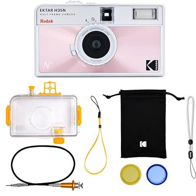 Kodak EKTAR H35N Câmara de filme de meio quadro kit premium, 35 mm, reutilizável, função de lâmpada, filtro de estrela, lente revestida (película e bateria não incluídas) (rosa glaceado) Kodak EKTAR H35N Câmara de filme de meio quadro kit premium, 35 mm, reutilizável, função de lâmpada, filtro de estrela, lente revestida (película e bateria não incluídas) (rosa glaceado)