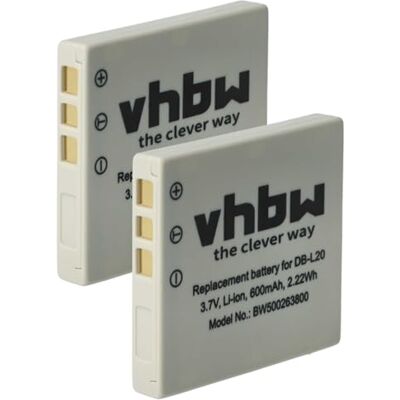 vhbw 2X bateria substitui Sanyo DB-L20, DB-L20A, DB-L20AEX para câmara de vídeo (550 mAh, 3,6 V, Li-Ion) DB-L20A, DB-L20AEX para cámara de vídeo (600 mAh, 3,7 V, Li-Ion) vhbw 2X bateria substitui Sanyo DB-L20, DB-L20A, DB-L20AEX para câmara de vídeo (550 mAh, 3,6 V, Li-Ion) DB-L20A, DB-L20AEX para cámara de vídeo (600 mAh, 3,7 V, Li-Ion)