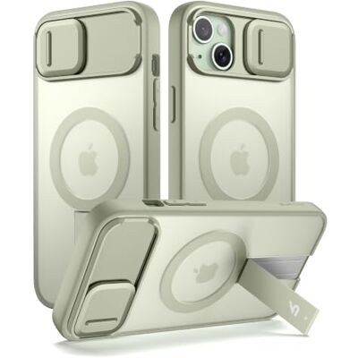 SURITCH Capa magnética compatível com iPhone 14 Plus/15 Plus, Kickstand incorporado e capa de câmara e volta translúcida, resistente a choques capa protetora (verde) SURITCH Capa magnética compatível com iPhone 14 Plus/15 Plus, Kickstand incorporado e capa de câmara e volta translúcida, resistente a choques capa protetora (verde)