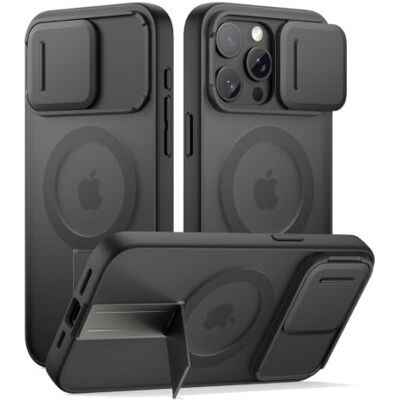 SURITCH Capa magnética compatível com iPhone 15 Pro, Kickstand incorporado e capa de câmara e volta translúcida, resistente a choques capa protetora (preto) SURITCH Capa magnética compatível com iPhone 15 Pro, Kickstand incorporado e capa de câmara e volta translúcida, resistente a choques capa protetora (preto)