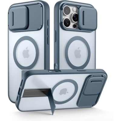 SURITCH Capa magnética compatível com iPhone 16 Pro MAX, Kickstand incorporado e capa de câmara e volta translúcida, resistente a choques capa protetora (azul) SURITCH Capa magnética compatível com iPhone 16 Pro MAX, Kickstand incorporado e capa de câmara e volta translúcida, resistente a choques capa protetora (azul)