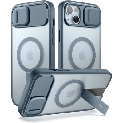 SURITCH Capa magnética compatível com iPhone 15, Kickstand incorporado e capa de câmara e volta translúcida, resistente a choques capa protetora (azul) SURITCH Capa magnética compatível com iPhone 15, Kickstand incorporado e capa de câmara e volta translúcida, resistente a choques capa protetora (azul)