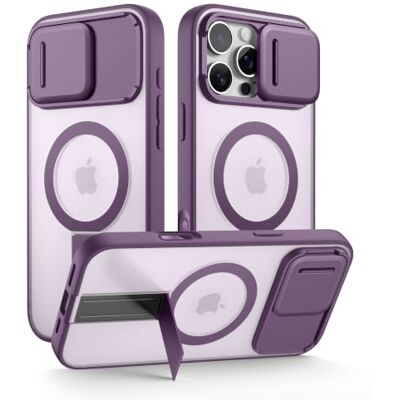 SURITCH Capa magnética compatível com iPhone 16 Pro MAX, Kickstand incorporado e capa de câmara e volta translúcida, resistente a choques capa protetora (roxo) SURITCH Capa magnética compatível com iPhone 16 Pro MAX, Kickstand incorporado e capa de câmara e volta translúcida, resistente a choques capa protetora (roxo)