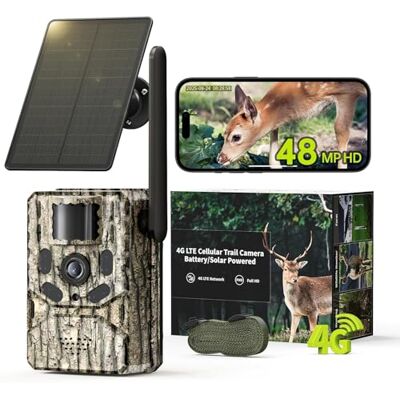 Generic 48MP Câmara de caça 4G LTE solar com cartão SIM, câmara de fotografia 4K exterior, visão noturna IR invisível, 950 nm, bateria 10400 mAh, áudio bidirecional, disparo 0,1 s, IP66 Generic 48MP Câmara de caça 4G LTE solar com cartão SIM, câmara de fotografia 4K exterior, visão noturna IR invisível, 950 nm, bateria 10400 mAh, áudio bidirecional, disparo 0,1 s, IP66