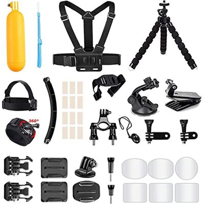 AKASO Kit de Accesorios 40 in 1 para Cámara Deportiva con Correa para el Pecho/Ventosa, Soporte para Bicicleta, Inserciones Antivaho, Compatible con mayoría de cámaras de acción AKASO Kit de Accesorios 40 in 1 para Cámara Deportiva con Correa para el Pecho/Ventosa, Soporte para Bicicleta, Inserciones Antivaho, Compatible con mayoría de cámaras de acción